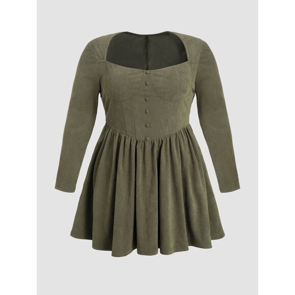 Cider Dresses & Skirts - Cider Corset Mini Dress Womens 1XL Green Woven Square Neck Long Sleeve Boho NEW‎